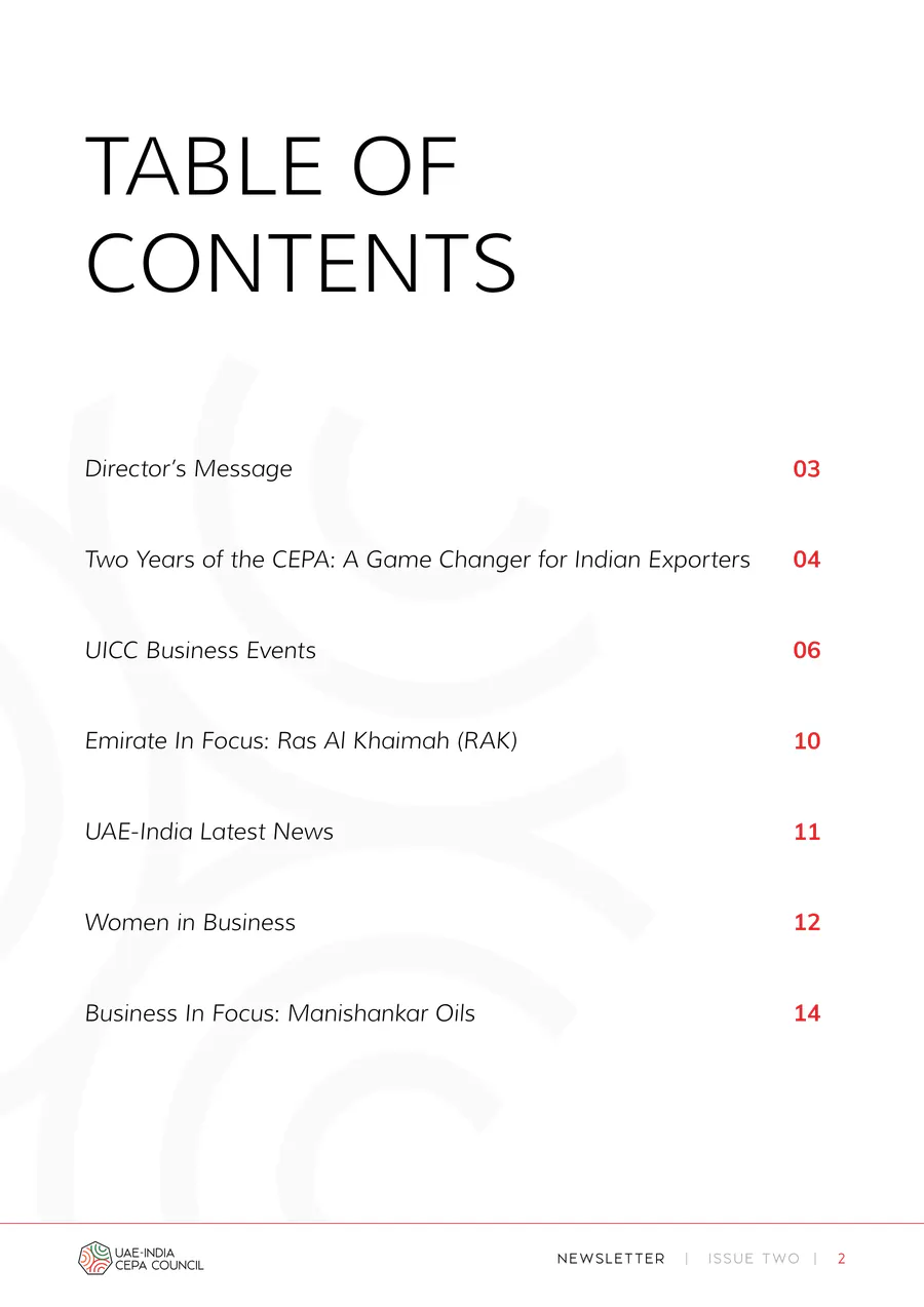 Newsletter, Issue Two, page 2: the table of contents.