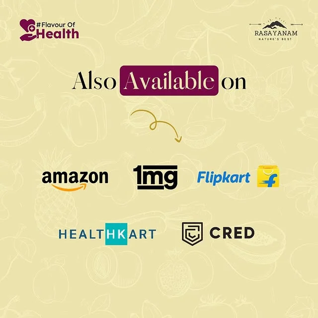 Closing slide: “Also available on”, with the Amazon, 1mg, Flipkart, HealthKart and CRED logos.