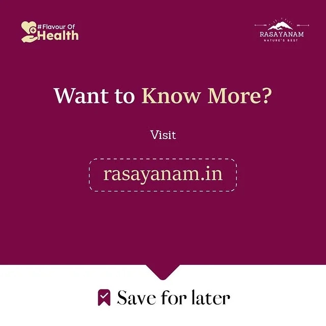 Closing slide: “Want to know more? Visit rasayanam.in” with a “Save for later” tab on white.