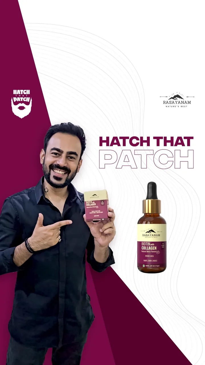 Reel cover: a smiling man pointing at the “Hatch That Patch” title and the dropper bottle, on a split maroon and white background.