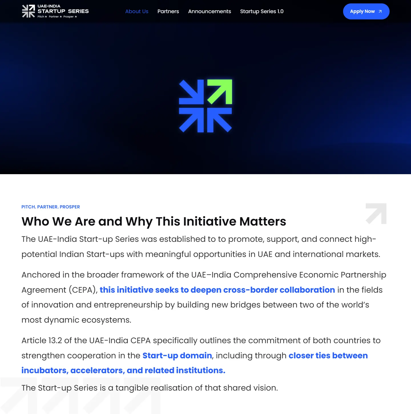 The About Us page on desktop: the Series mark on a dark blue banner, then the section “Who We Are and Why This Initiative Matters”.